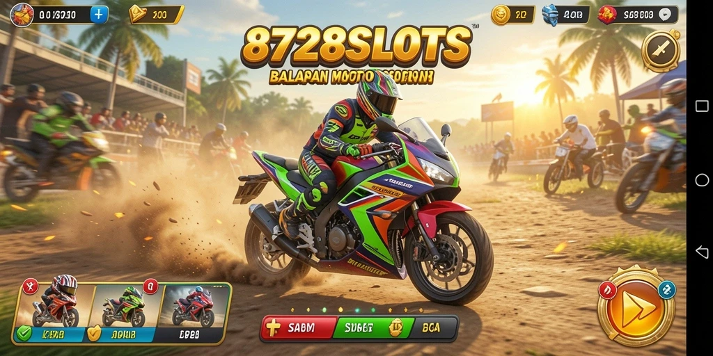 Gameplay balapan motor yang mendebarkan dalam 8728SLOTS.