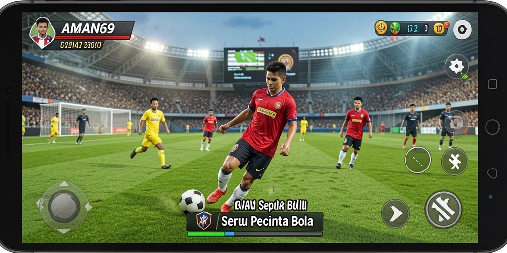 Tangkapan layar utama AMAN69 menampilkan aksi sepak bola yang seru.