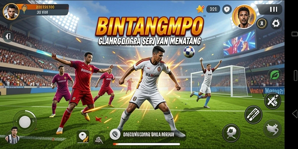 Screenshot BINTANGMPO menunjukkan aksi seru di lapangan olahraga.