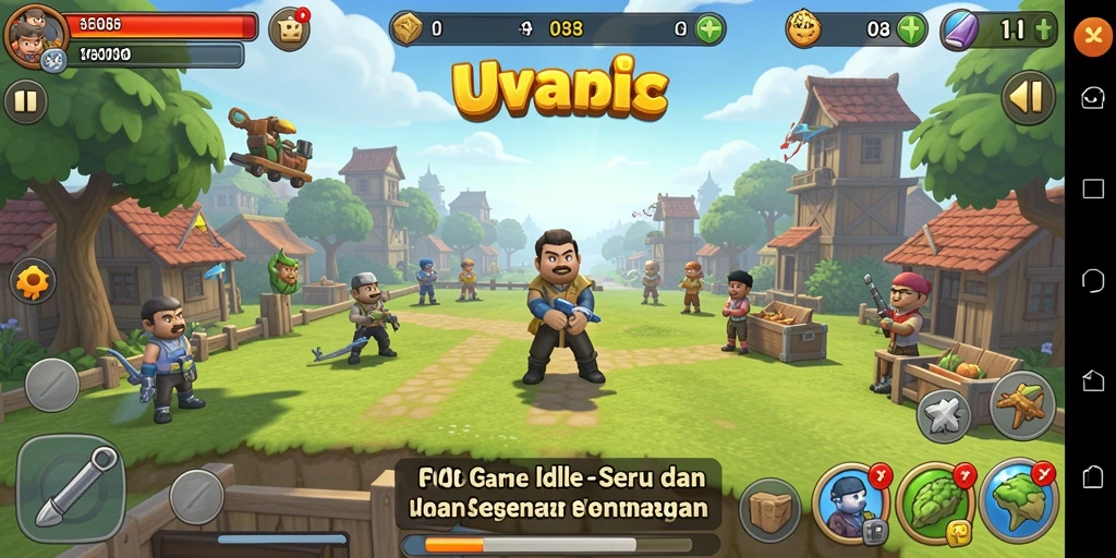 Screenshot utama F08 menunjukkan gameplay Idle yang menarik dan menghibur.