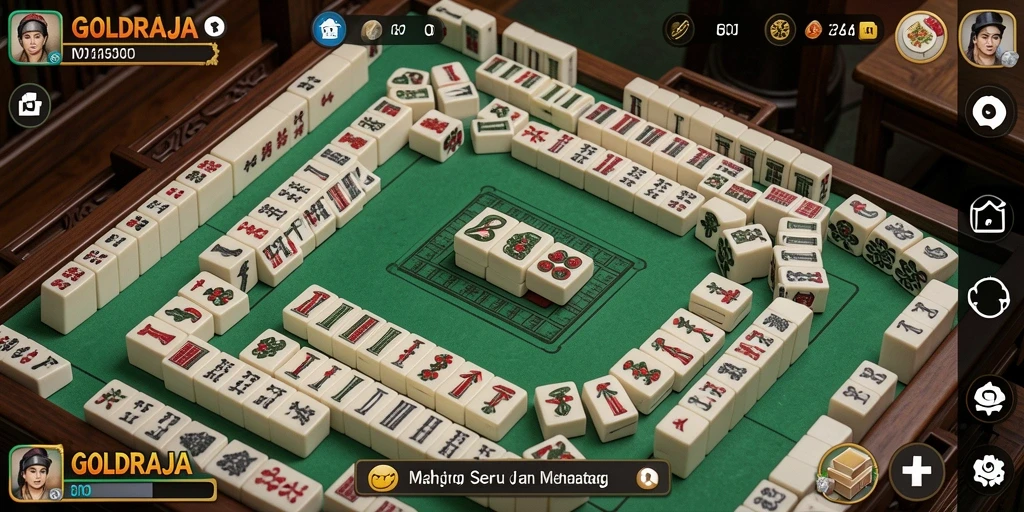 Screenshot gameplay <strong>GOLDRAJA</strong> menampilkan suasana Mahjong yang mendebarkan.