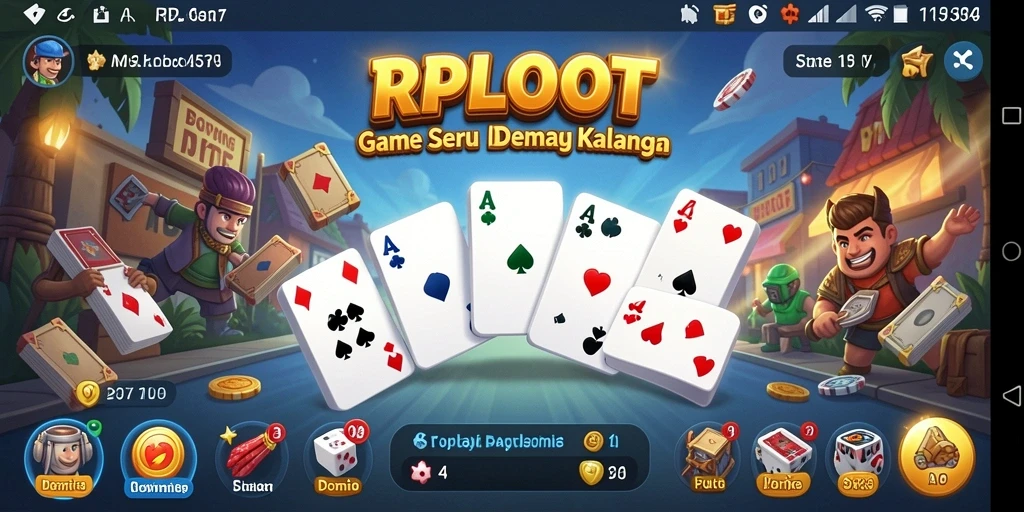Tampilan gameplay seru dari RPLOOT dengan aksi kartu domino.