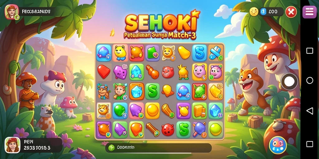Screenshot SEHOKI menampilkan gameplay seru Match-3 yang penuh warna.