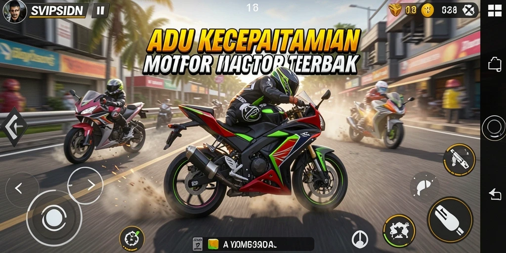 Tampilan gameplay seru di <strong>SVIPSIDN</strong> dengan balapan motor cepat dan menegangkan.